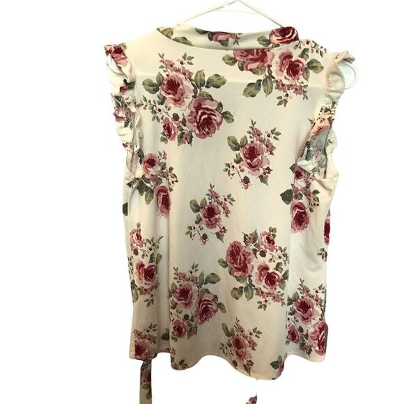 First Love sleeveless V neck blouse cream and pink floral Large - Picture 5 of 6